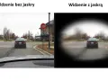 Porównanie widzenia: po lewej normalne, po prawej z jaskrą, gdzie centralne pole widzenia jest zamazane.
