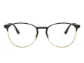 Eleganckie okulary korekcyjne Ray-Ban z czarnymi oprawkami i złotym wykończeniem. Jedne z dobrych marek okularów korekcyjnych.