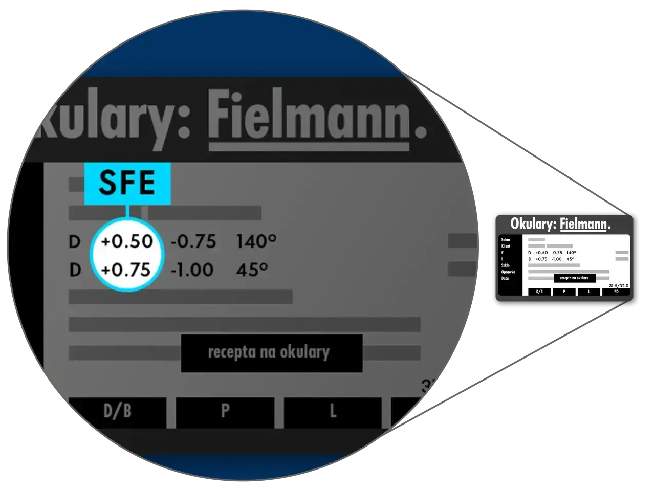 Wyniki badania wzroku jak czytać: recepta na okulary Fielmann z mocami +0.50 i +0.75.