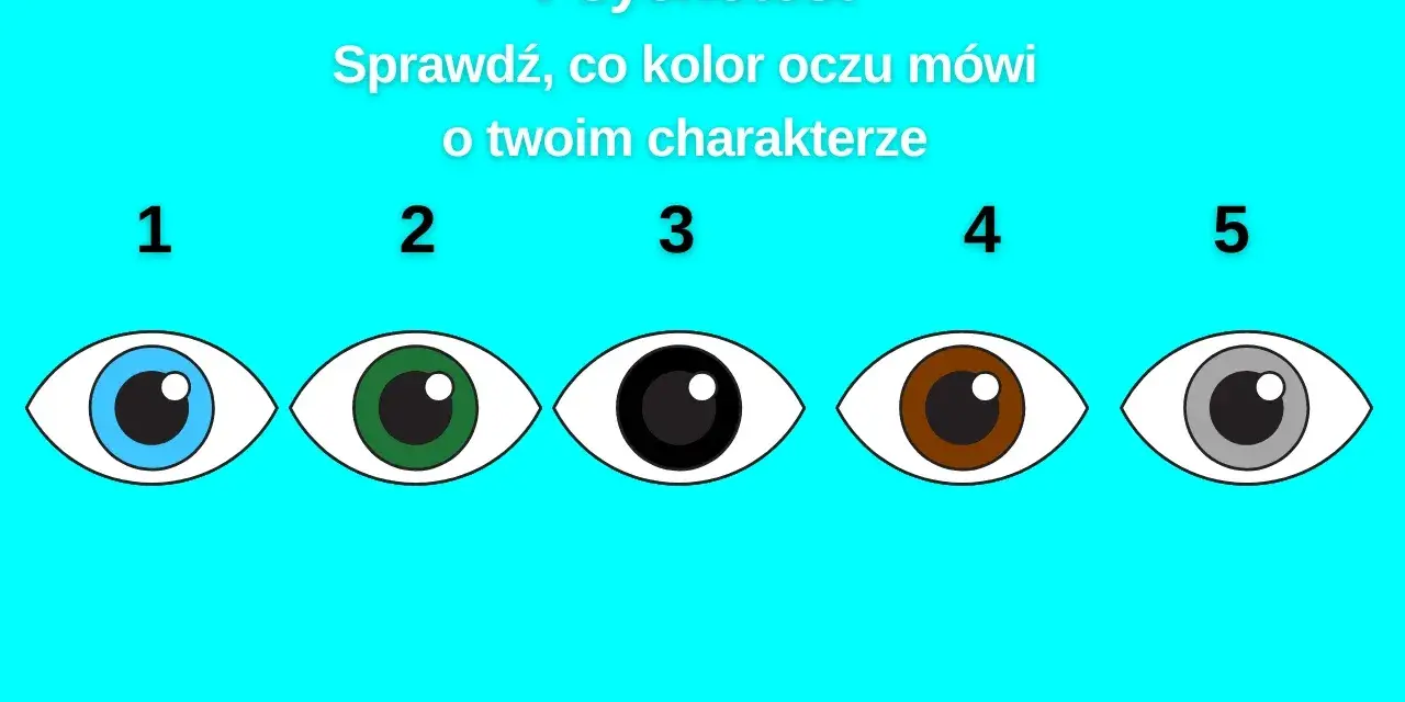 Pięć stylizowanych oczu w różnych kolorach: niebieskim, zielonym, czarnym, brązowym i szarym, z numerami od 1 do 5.