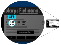 Wyniki badania wzroku jak czytać: recepta na okulary Fielmann z mocami +0.50 i +0.75.