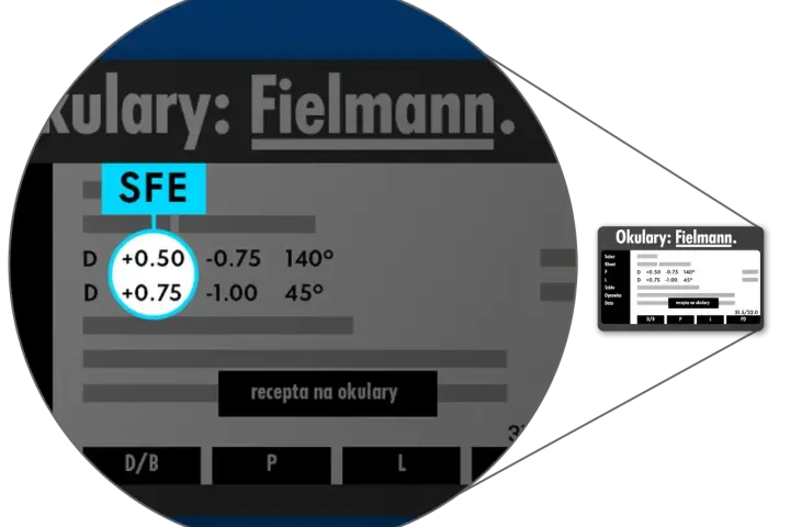 Wyniki badania wzroku jak czytać: recepta na okulary Fielmann z mocami +0.50 i +0.75.